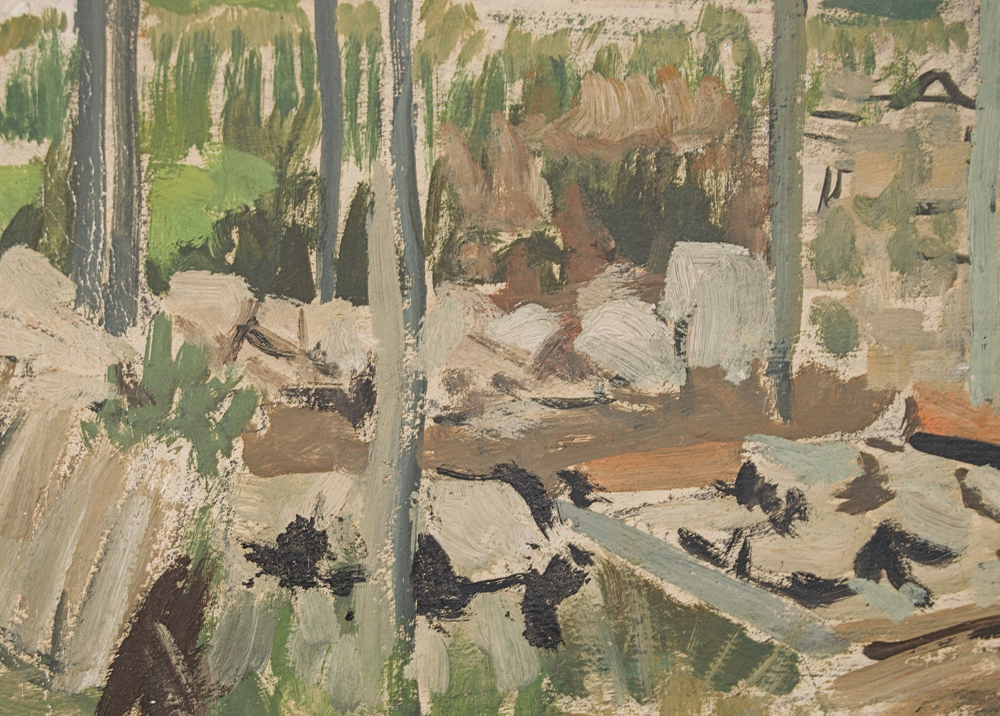 JOSEP AMAT PAGÈS | PAISAJE DE LAS AFUERAS | DÍPTICO PANORÁMICO | ÓLEO SOBRE TABLA