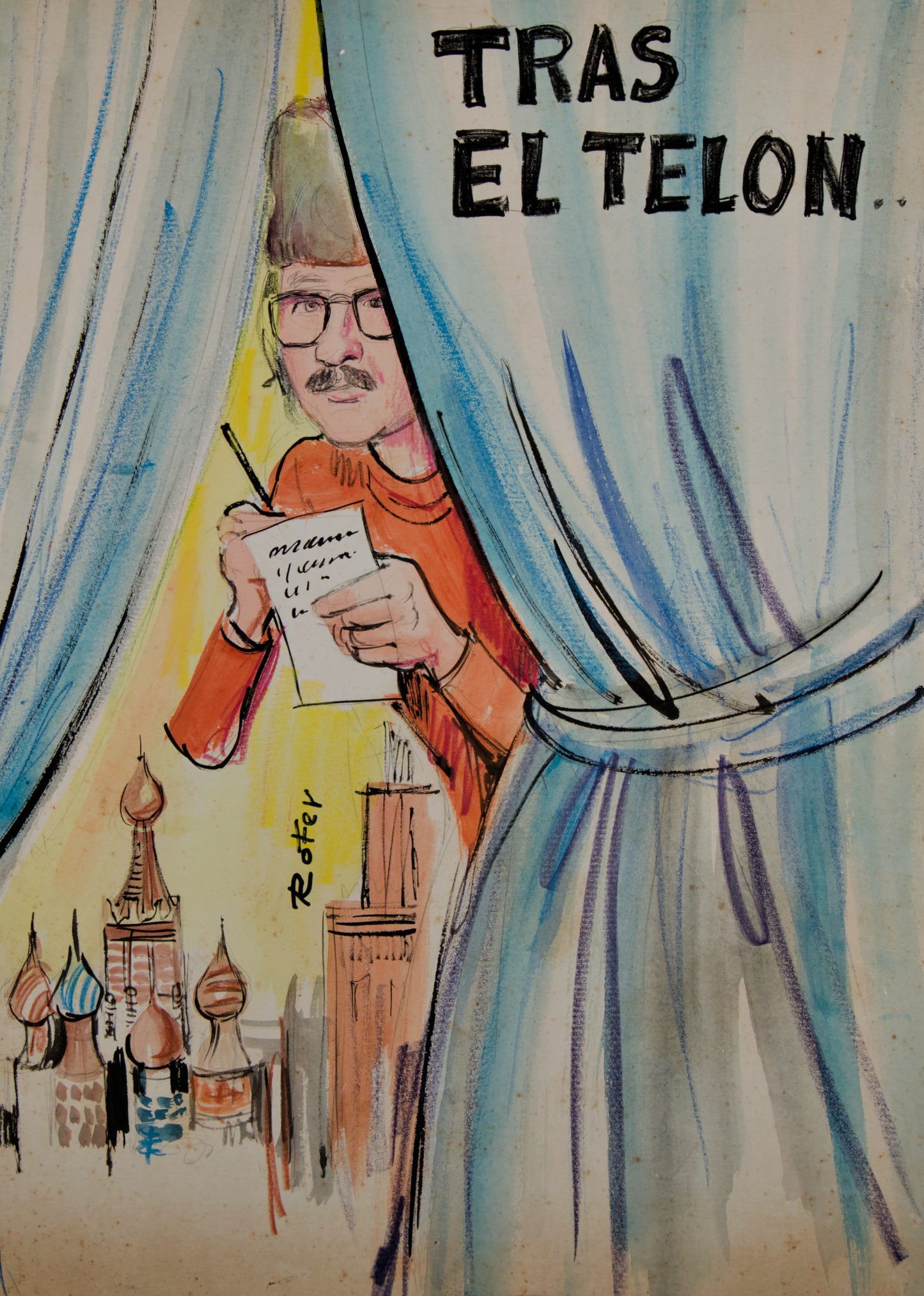 ROFER (ROBERTO FERNÁNDEZ) | TRAS EL TELÓN (CRÓNICA SOVIÉTICA) | ILUSTRACIÓN ORIGINAL DE PRENSA | TÉCNICA MIXTA