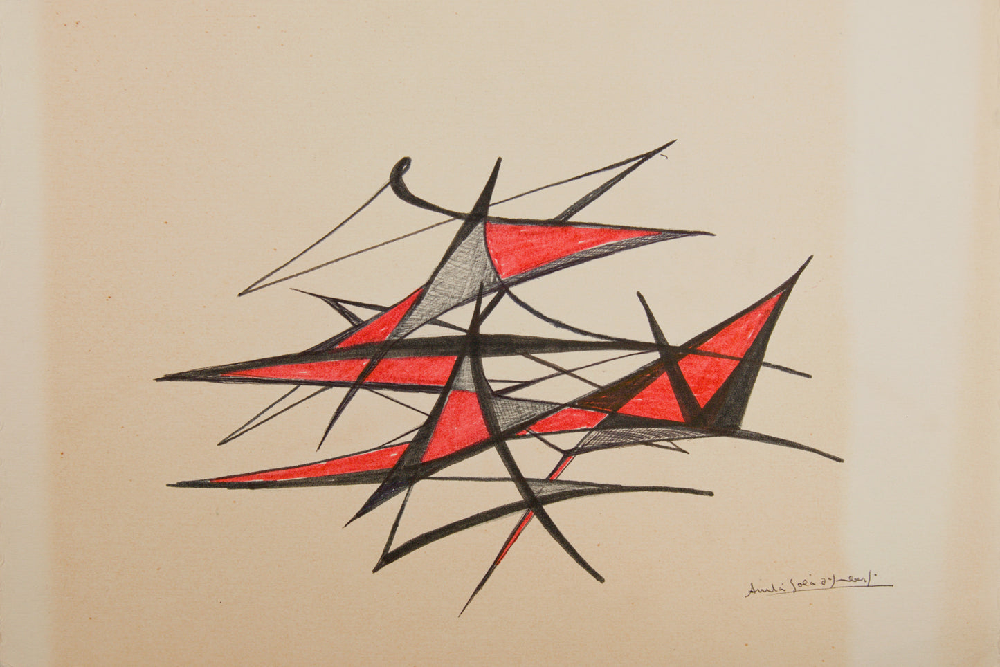 ANITA SOLÀ D'IMBERT | COMPOSICIÓN ESTRUCTURAL EN ROJO Y NEGRO | ABSTRACCIÓN GEOMÉTRICA | TÉCNICA MIXTA