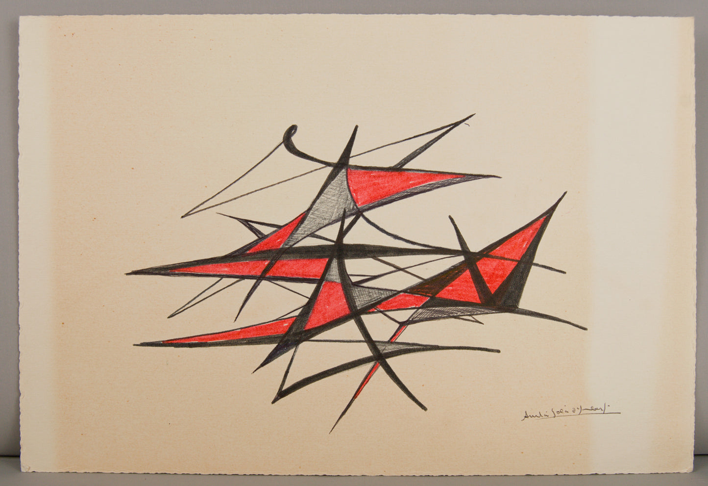 ANITA SOLÀ D'IMBERT | COMPOSICIÓN ESTRUCTURAL EN ROJO Y NEGRO | ABSTRACCIÓN GEOMÉTRICA | TÉCNICA MIXTA