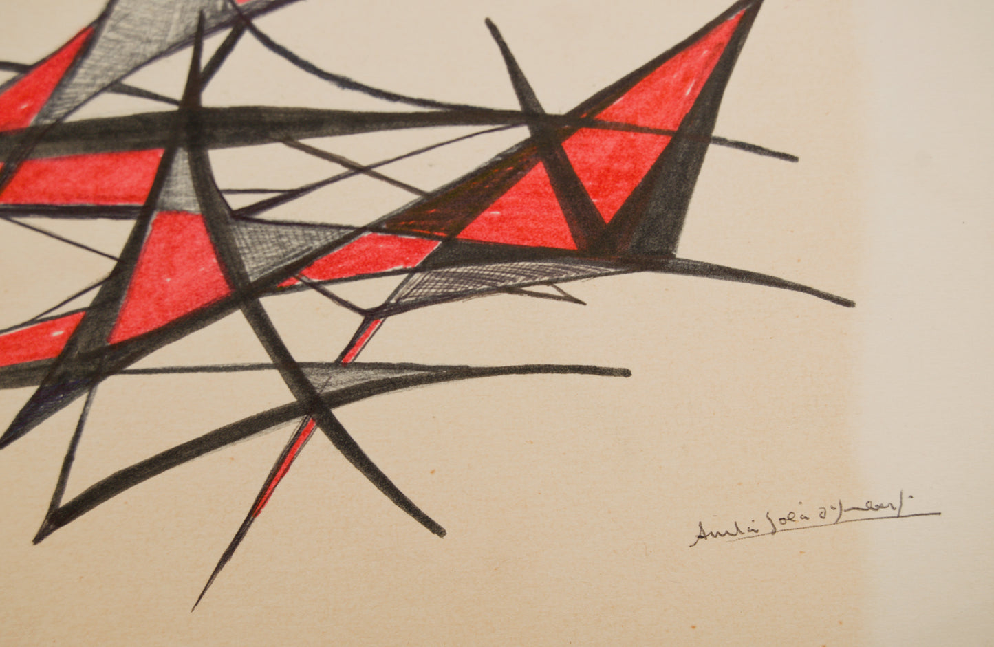 ANITA SOLÀ D'IMBERT | COMPOSICIÓN ESTRUCTURAL EN ROJO Y NEGRO | ABSTRACCIÓN GEOMÉTRICA | TÉCNICA MIXTA