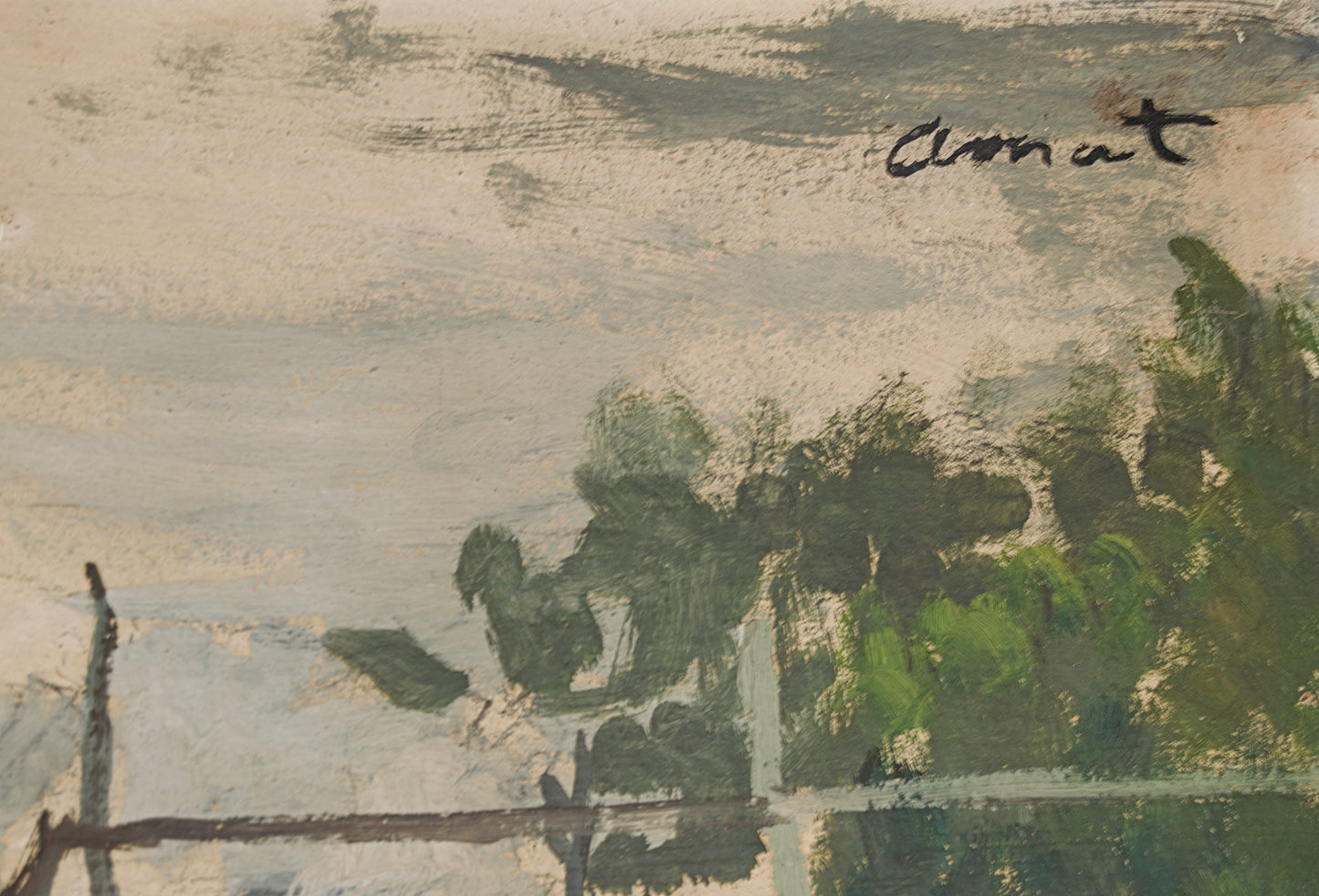 JOSEP AMAT PAGÈS | PAISAJE DE LAS AFUERAS | DÍPTICO PANORÁMICO | ÓLEO SOBRE TABLA