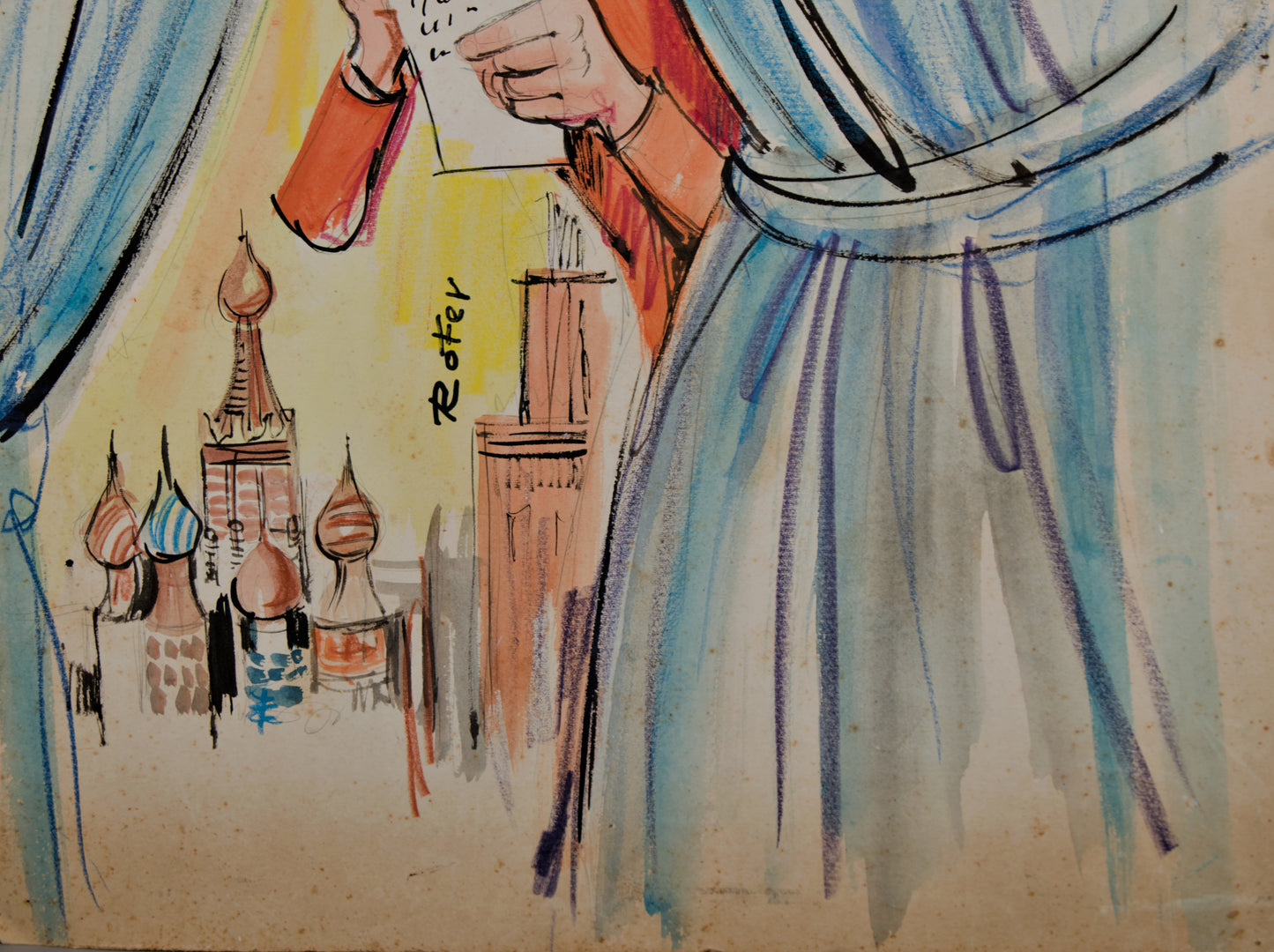ROFER (ROBERTO FERNÁNDEZ) | TRAS EL TELÓN (CRÓNICA SOVIÉTICA) | ILUSTRACIÓN ORIGINAL DE PRENSA | TÉCNICA MIXTA