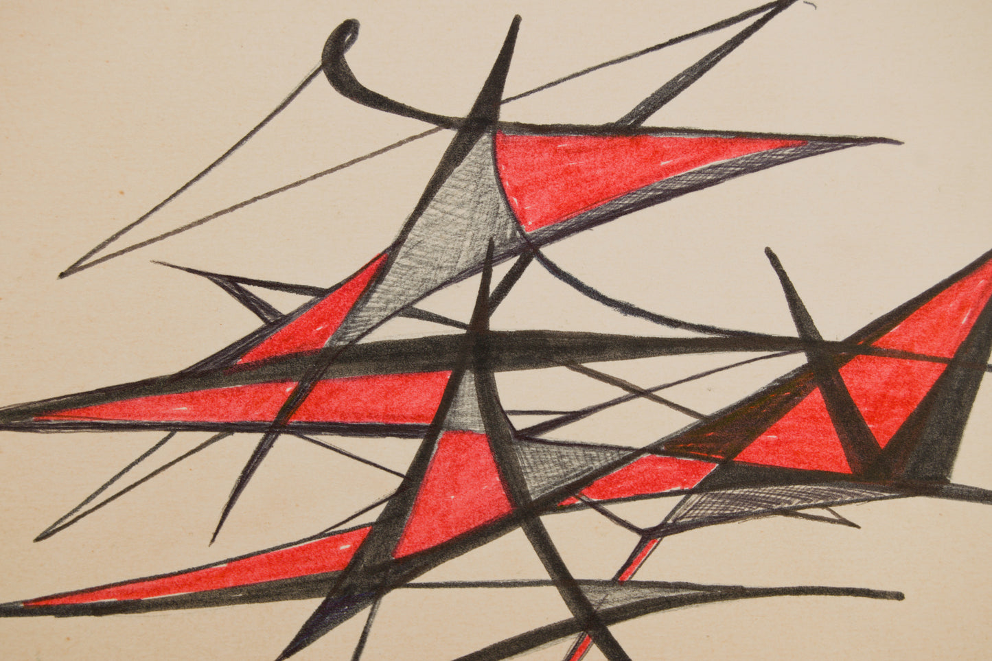 ANITA SOLÀ D'IMBERT | COMPOSICIÓN ESTRUCTURAL EN ROJO Y NEGRO | ABSTRACCIÓN GEOMÉTRICA | TÉCNICA MIXTA