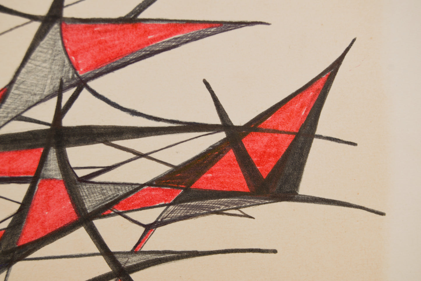 ANITA SOLÀ D'IMBERT | COMPOSICIÓN ESTRUCTURAL EN ROJO Y NEGRO | ABSTRACCIÓN GEOMÉTRICA | TÉCNICA MIXTA