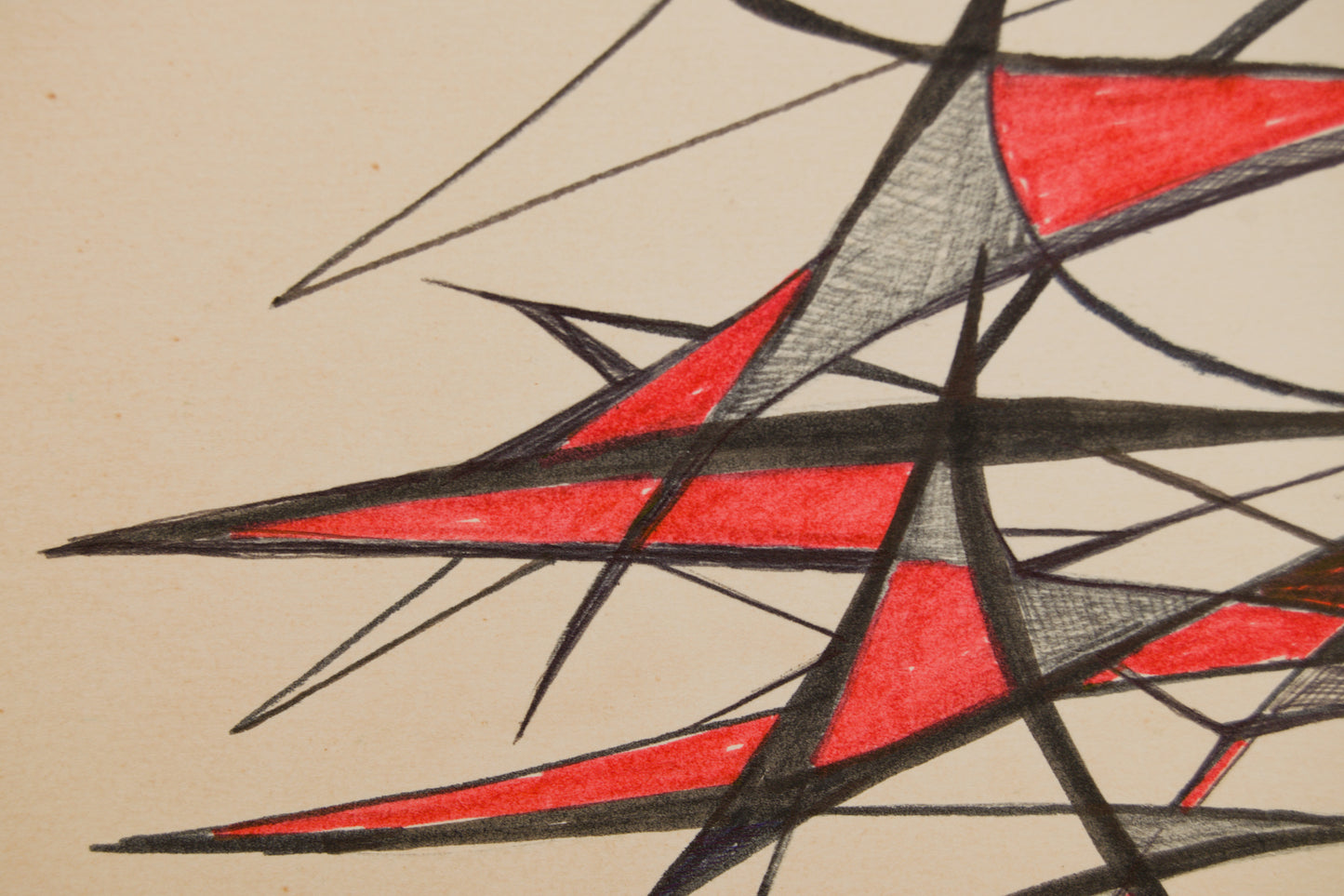 ANITA SOLÀ D'IMBERT | COMPOSICIÓN ESTRUCTURAL EN ROJO Y NEGRO | ABSTRACCIÓN GEOMÉTRICA | TÉCNICA MIXTA