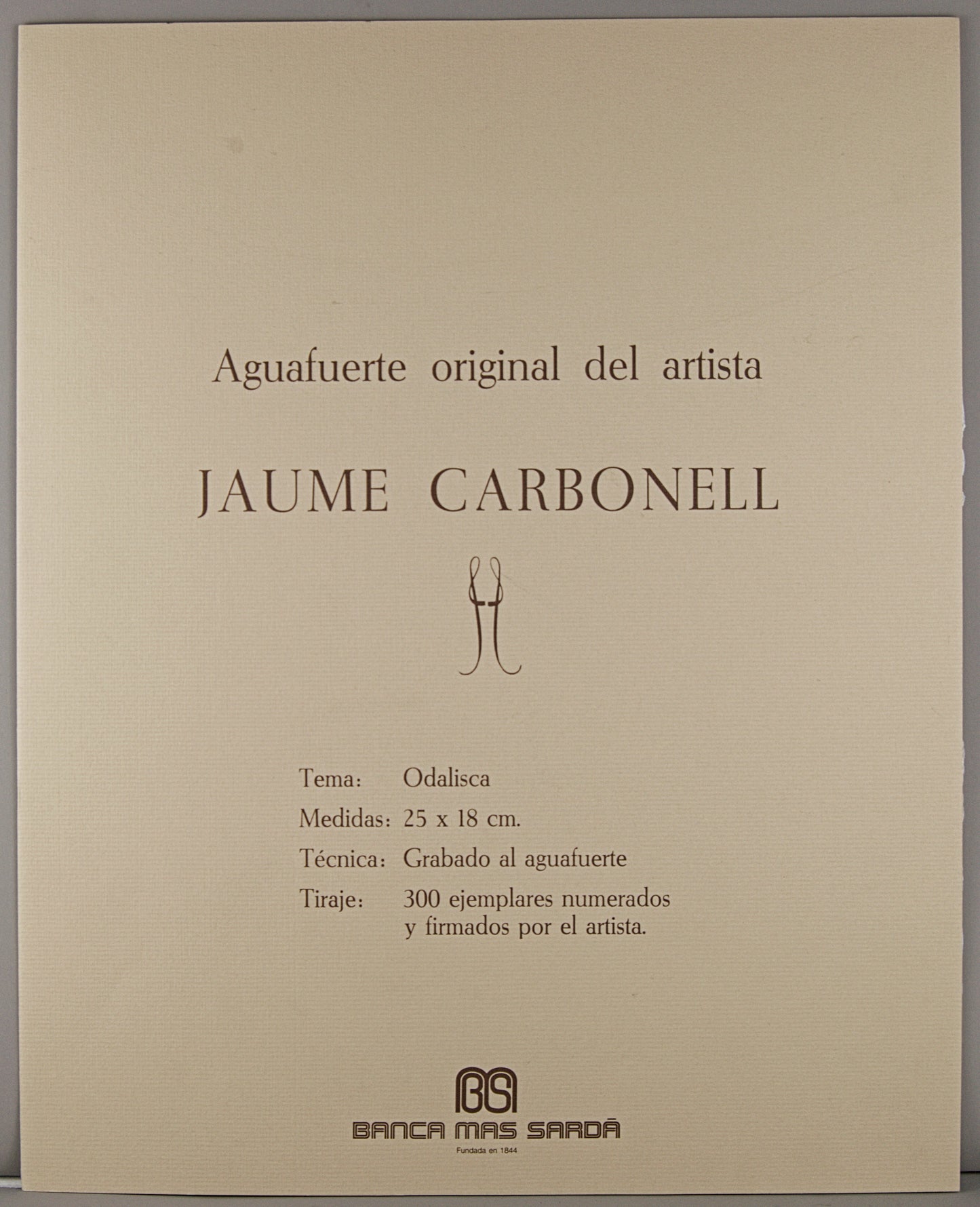 J. CARBONELL | LA SIRENA Y EL VELERO (MITOLOGÍA) | PRUEBA DE AUTOR (P.A.) | EDICIÓN BANCA MAS SARDÀ