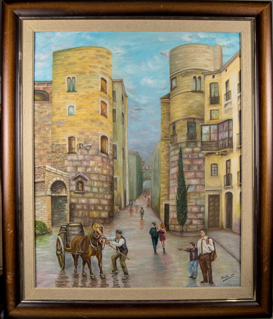 Antonio Huerta Blanco | Plaça Nova and Roman Towers (Barcelona) | Oil on Canvas | 2000