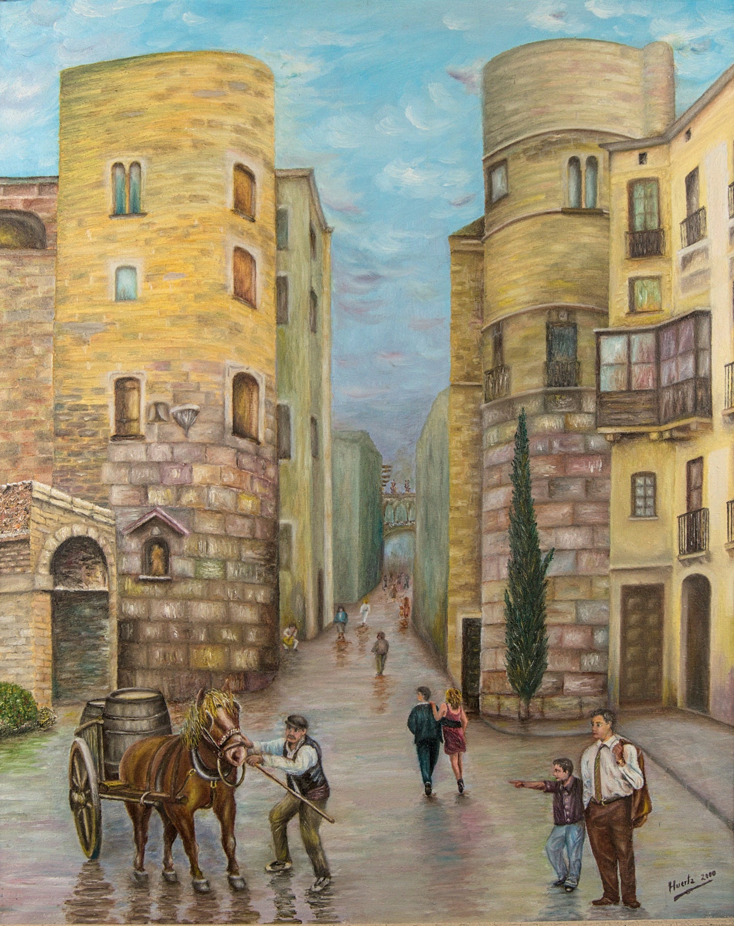 Antonio Huerta Blanco | Plaça Nova y Torres Romanas (Barcelona) | Óleo sobre Lienzo | 2000
