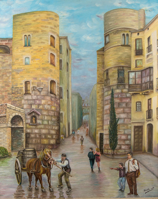 Antonio Huerta Blanco | Plaça Nova and Roman Towers (Barcelona) | Oil on Canvas | 2000