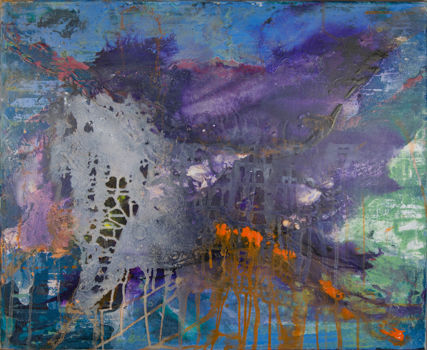 MONTSE PIÑOL | ABSTRAKTE KOMPOSITION „VIOLETTISCHE ATMOSPHÄRE“ | LYRISCHE ABSTRAKTION / TRIPPEN | ÖL AUF LEINWAND