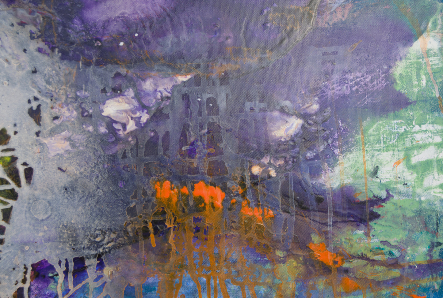 MONTSE PIÑOL | ABSTRAKTE KOMPOSITION „VIOLETTISCHE ATMOSPHÄRE“ | LYRISCHE ABSTRAKTION / TRIPPEN | ÖL AUF LEINWAND