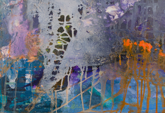 MONTSE PIÑOL | ABSTRAKTE KOMPOSITION „VIOLETTISCHE ATMOSPHÄRE“ | LYRISCHE ABSTRAKTION / TRIPPEN | ÖL AUF LEINWAND