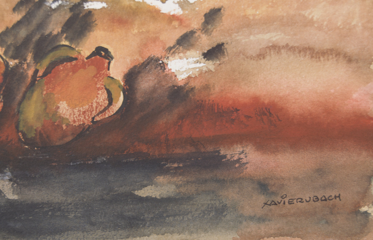 XAVIER UBACH | BODEGÓN CON DOS JARRONES | ACUARELA ORIGINAL | ESCUELA CATALANA