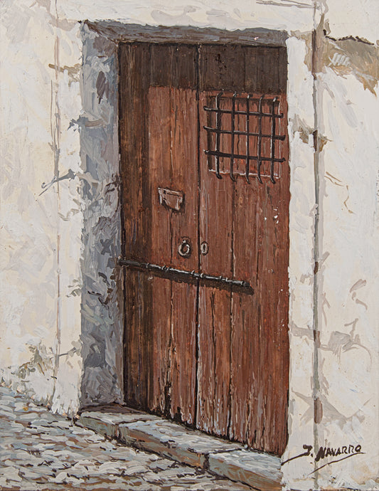 J. NAVARRO | PORTÓN RÚSTICO | ÓLEO SOBRE TABLA MATÉRICO | ESCUELA ESPAÑOLA