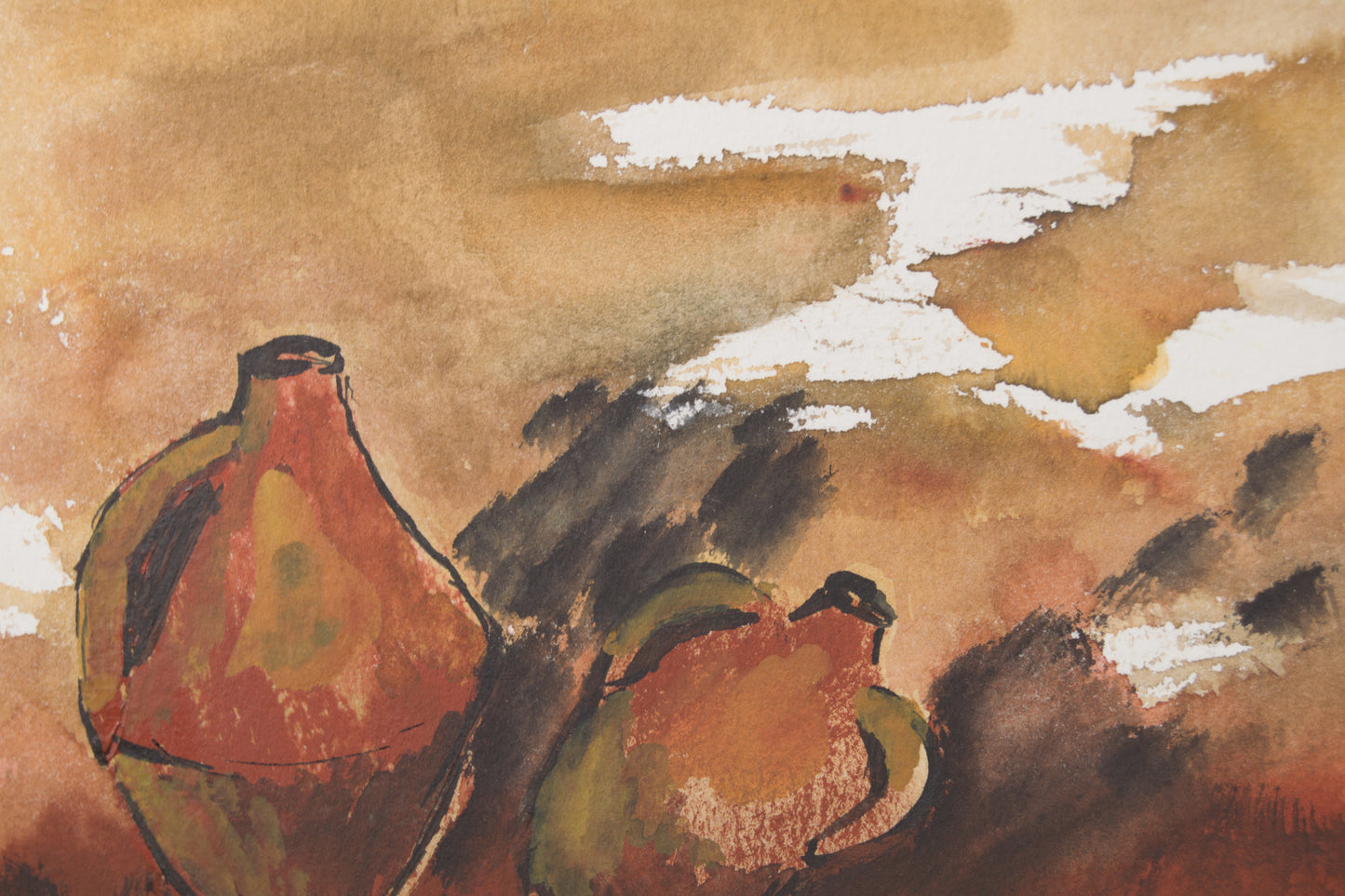 XAVIER UBACH | BODEGÓN CON DOS JARRONES | ACUARELA ORIGINAL | ESCUELA CATALANA