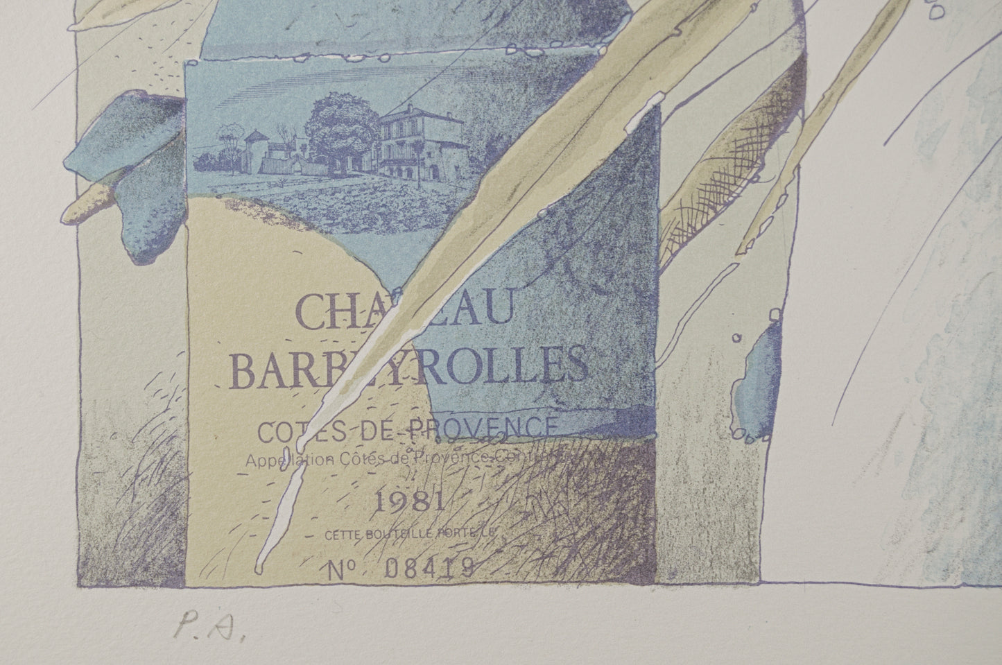 FRANCESC TODÓ | BODEGÓN CON BOTELLA Y JARRÓN (CHÂTEAU BARBEYROLLES) | SÍNTESIS GEOMÉTRICA | CONJUNTO DE PROCESO LITOGRÁFICO (3 PIEZAS)