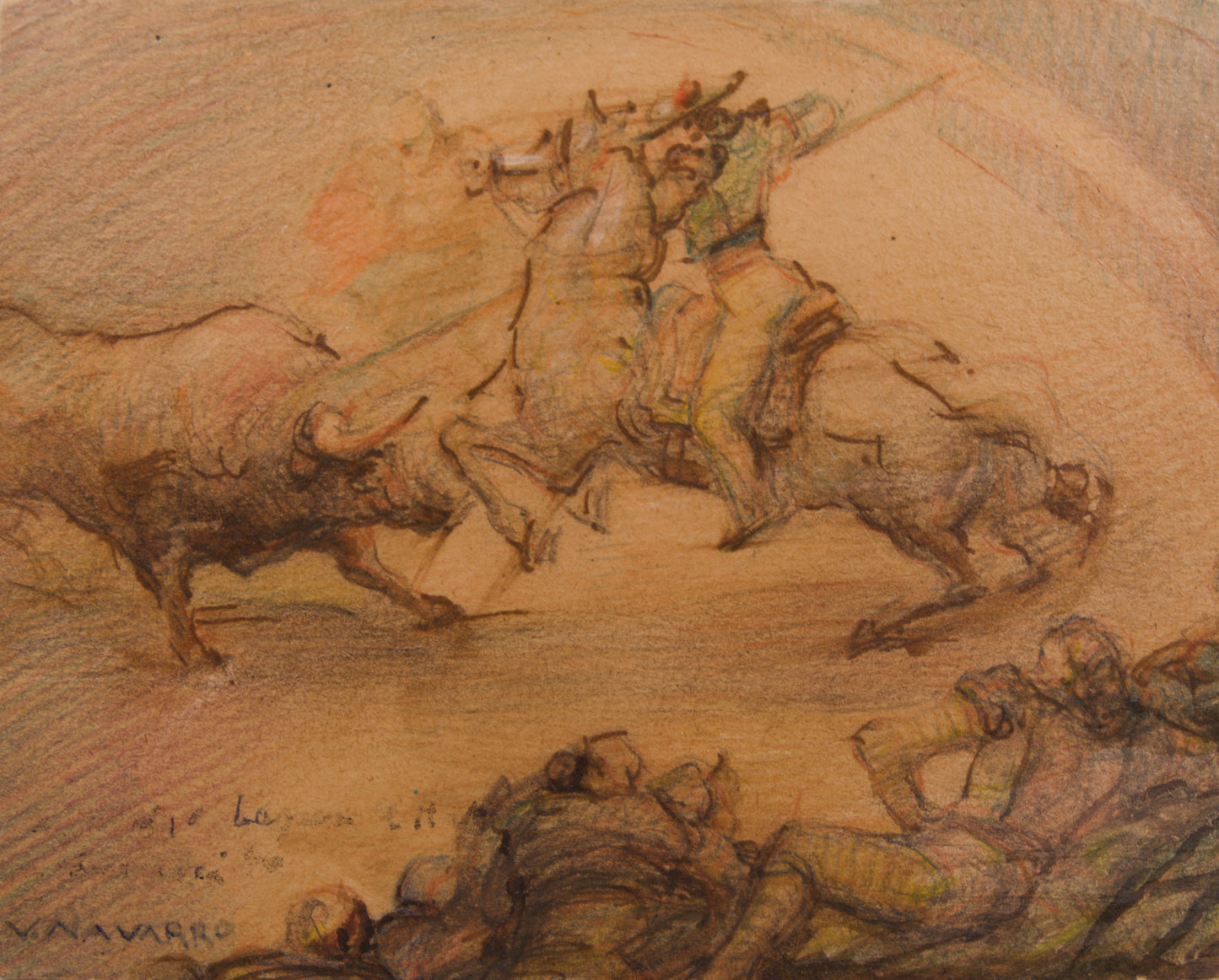 VICENTE NAVARRO | SUERTE DE VARAS (APUNTE TAURINO) | TÉCNICA MIXTA BARNIZADA | ESCUELA VALENCIANA