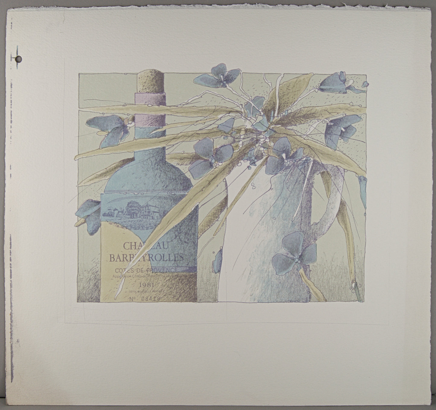 FRANCESC TODÓ | BODEGÓN CON BOTELLA Y JARRÓN (CHÂTEAU BARBEYROLLES) | SÍNTESIS GEOMÉTRICA | CONJUNTO DE PROCESO LITOGRÁFICO (3 PIEZAS)