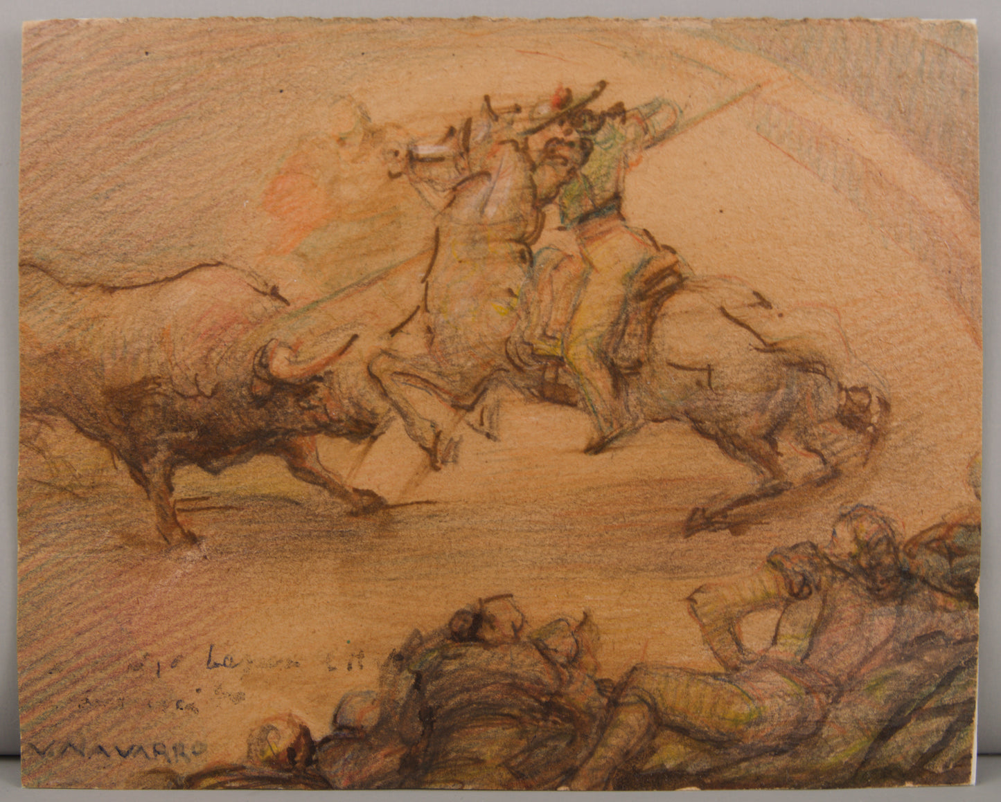 VICENTE NAVARRO | SUERTE DE VARAS (APUNTE TAURINO) | TÉCNICA MIXTA BARNIZADA | ESCUELA VALENCIANA