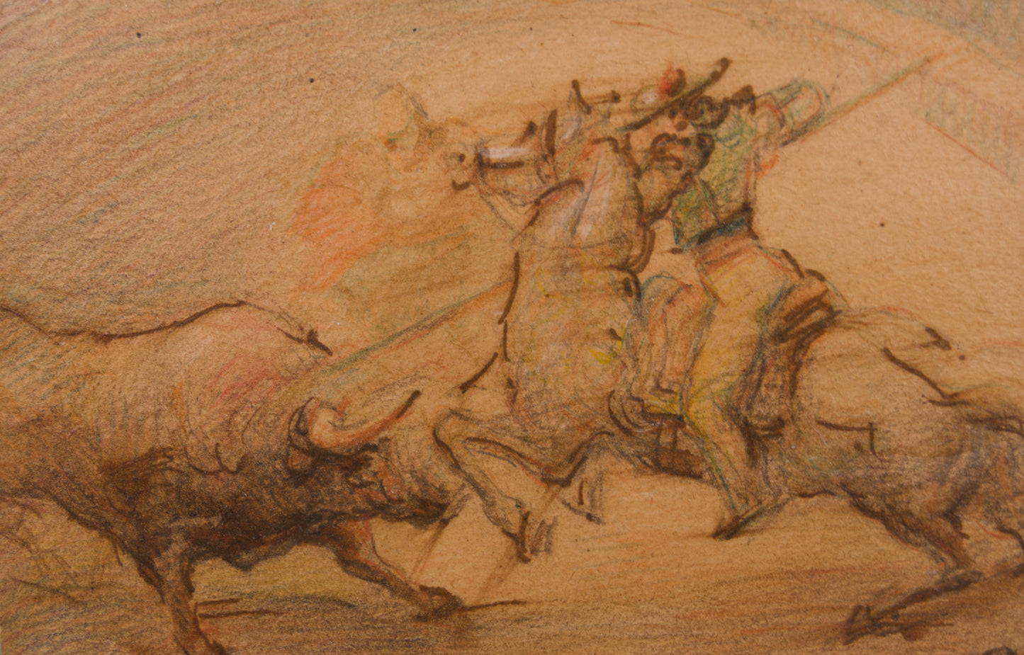 VICENTE NAVARRO | SUERTE DE VARAS (APUNTE TAURINO) | TÉCNICA MIXTA BARNIZADA | ESCUELA VALENCIANA