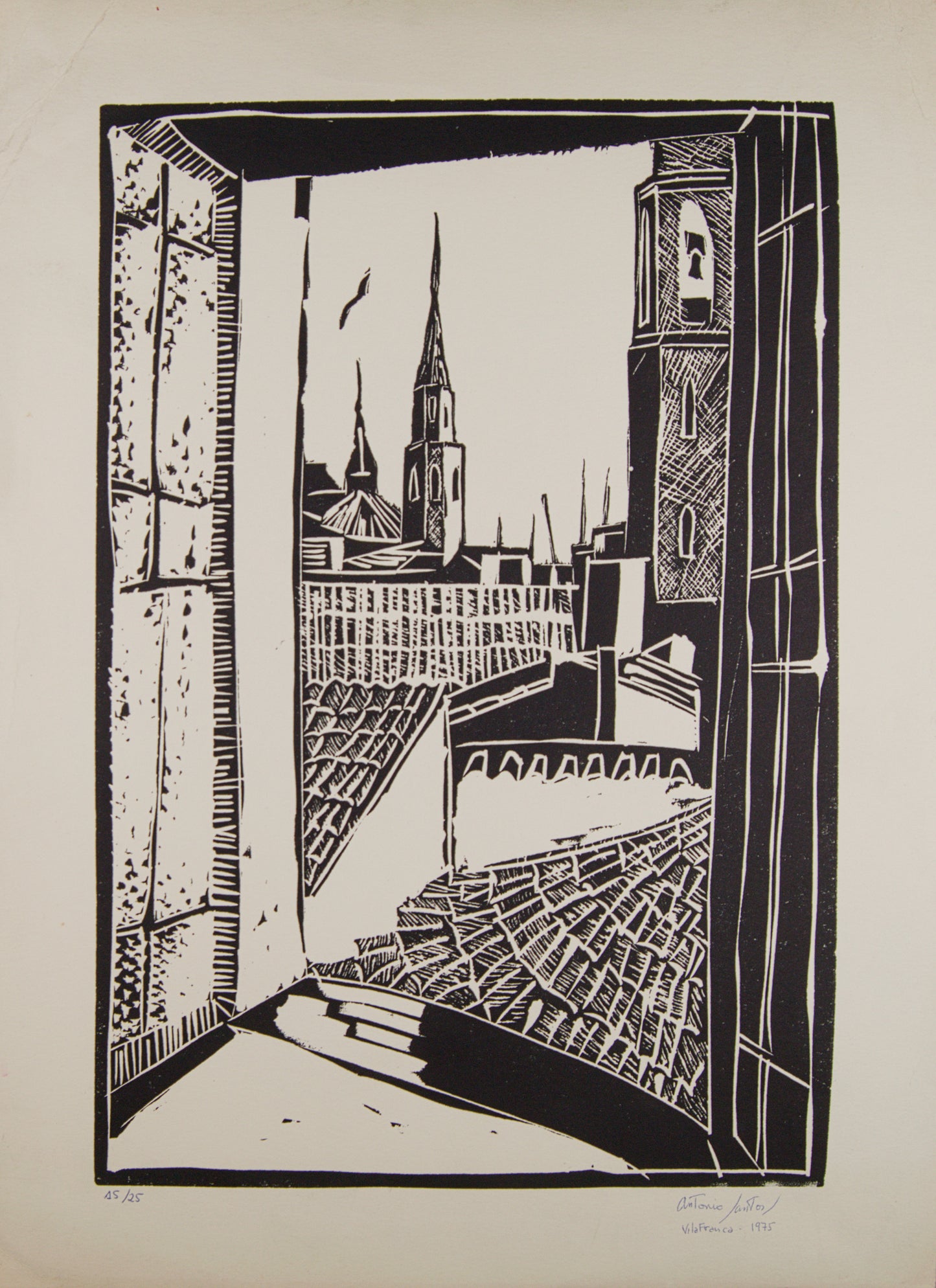 ANTONIO SANTOS | VILAFRANCA (1975) | LINOGRABADO ORIGINAL (15/25) | GRÁFICA CONTEMPORÁNEA