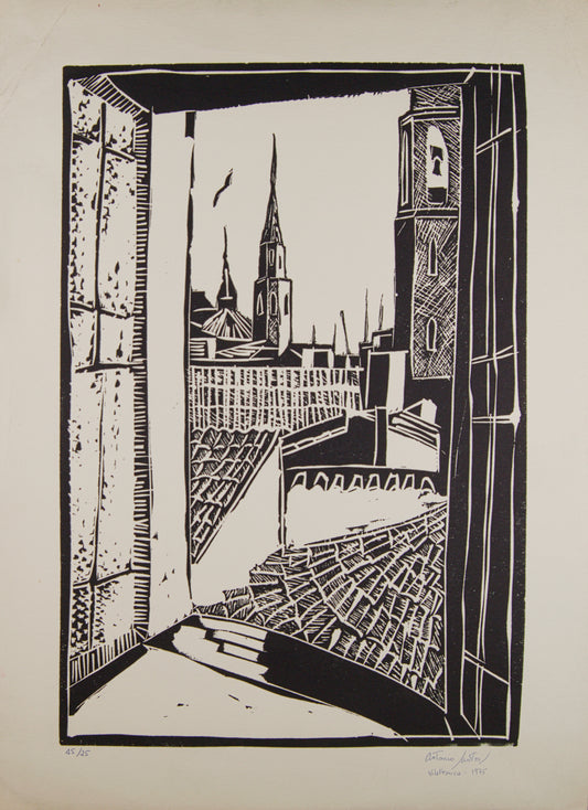 ANTONIO SANTOS | VILAFRANCA (1975) | LINOGRABADO ORIGINAL (15/25) | GRÁFICA CONTEMPORÁNEA