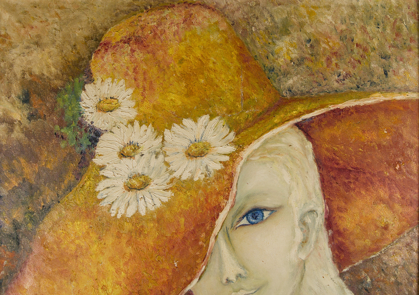 Ángeles Manzanaro | Retrato femenino con sombrero | Óleo sobre lienzo | 1987