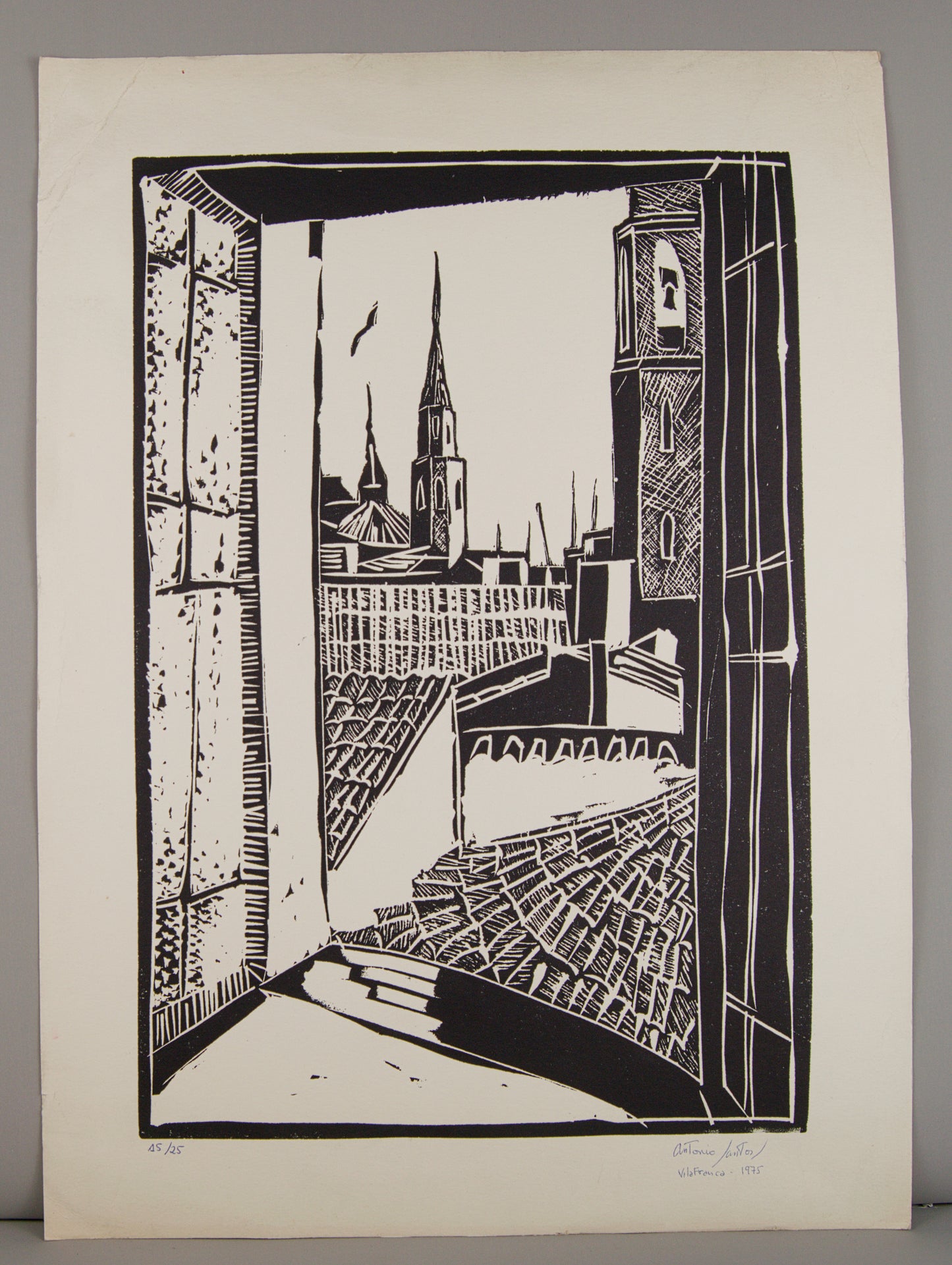ANTONIO SANTOS | VILAFRANCA (1975) | LINOGRABADO ORIGINAL (15/25) | GRÁFICA CONTEMPORÁNEA