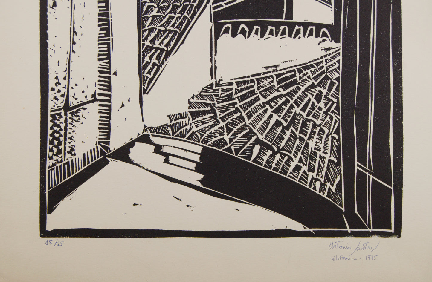 ANTONIO SANTOS | VILAFRANCA (1975) | LINOGRABADO ORIGINAL (15/25) | GRÁFICA CONTEMPORÁNEA