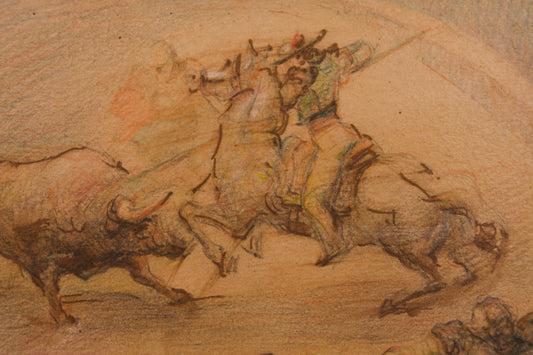 VICENTE NAVARRO | SUERTE DE VARAS (APUNTE TAURINO) | TÉCNICA MIXTA BARNIZADA | ESCUELA VALENCIANA