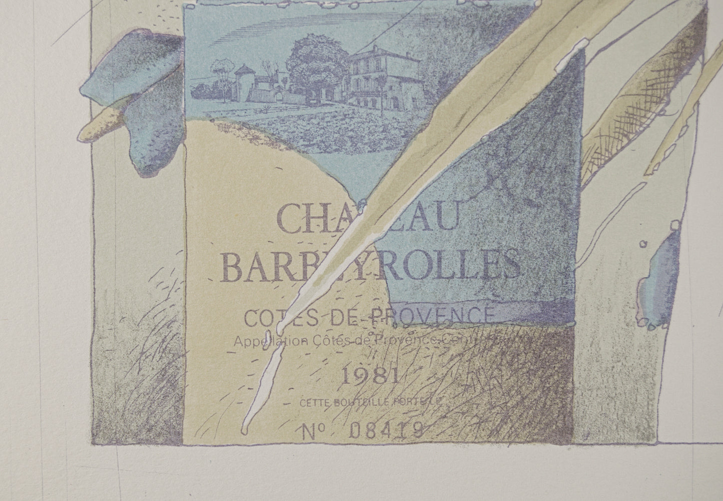 FRANCESC TODÓ | BODEGÓN CON BOTELLA Y JARRÓN (CHÂTEAU BARBEYROLLES) | SÍNTESIS GEOMÉTRICA | CONJUNTO DE PROCESO LITOGRÁFICO (3 PIEZAS)