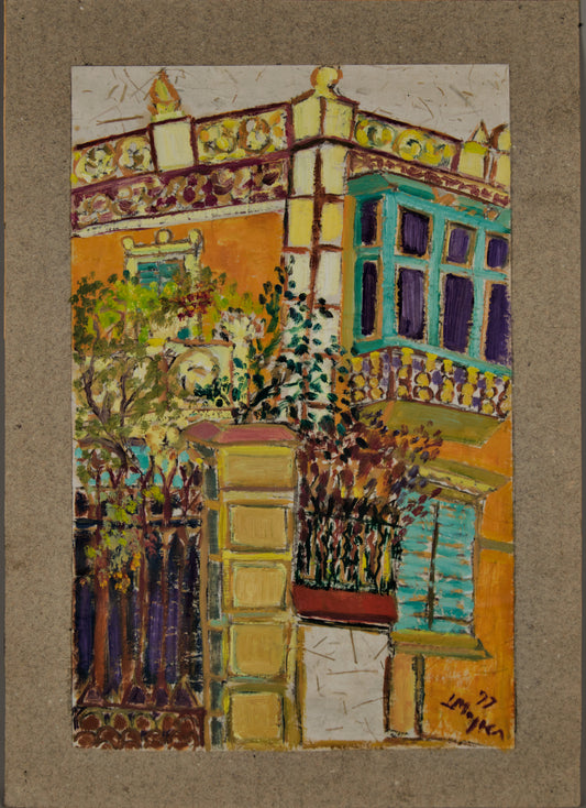 LOURDES MOJICA | URBAN FACADE (SKETCH FROM LIFE) | EXPRESSIONISM | OIL ON CARDBOARD
