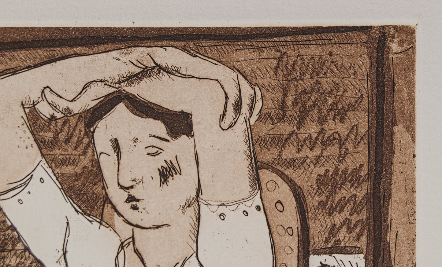 J. CARBONELL | MUJER EN MECEDORA (LA SIESTA) | PRUEBA DE AUTOR (P.A.) | AGUAFUERTE EN SEPIA