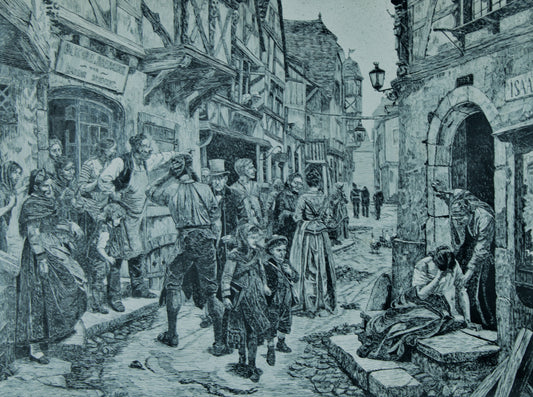 JUAN LÓPEZ (SEGÚN B. VAUTIER) | "EL ARRESTO" (DIE VERHAFTUNG) | ESCUELA DE DÜSSELDORF | OBRA GRÁFICA S. XIX
