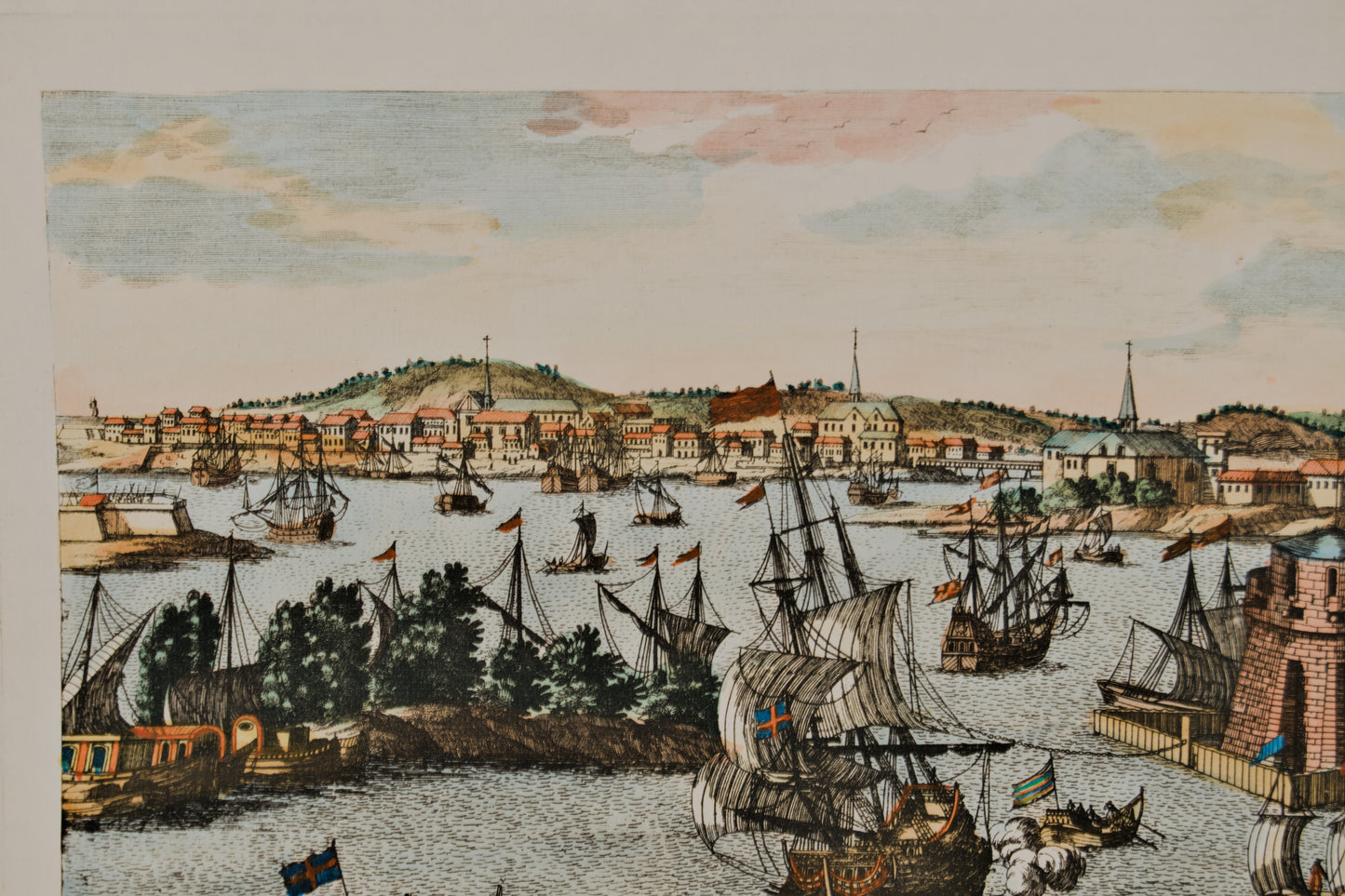 FRANÇOIS ANTOINE AVELINE | CARTAGENA (VISTA FANTÁSTICA COLONIAL) | GRABADO ORIGINAL S. XVIII | CURIOSIDAD CARTOGRÁFICA
