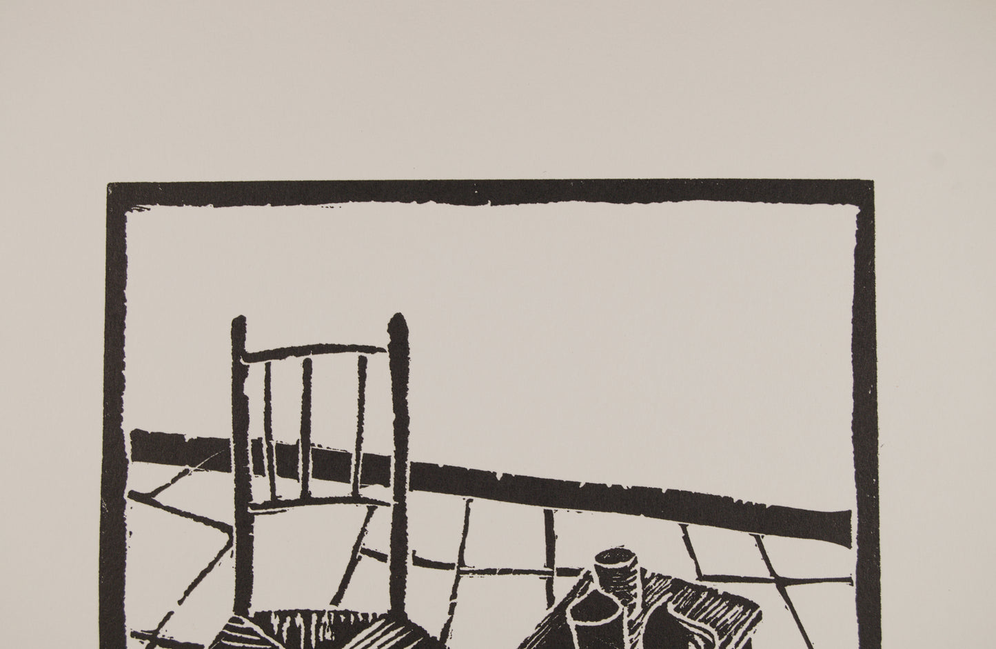 ANTONIO SANTOS | MESA Y SILLA (14/20) | LINOGRABADO ORIGINAL | GRÁFICA CONTEMPORÁNEA