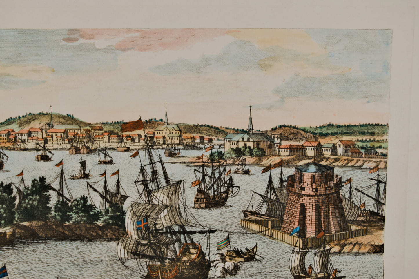FRANÇOIS ANTOINE AVELINE | CARTAGENA (VISTA FANTÁSTICA COLONIAL) | GRABADO ORIGINAL S. XVIII | CURIOSIDAD CARTOGRÁFICA