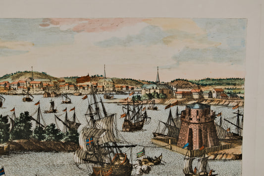 FRANÇOIS ANTOINE AVELINE | CARTAGENA (VISTA FANTÁSTICA COLONIAL) | GRABADO ORIGINAL S. XVIII | CURIOSIDAD CARTOGRÁFICA