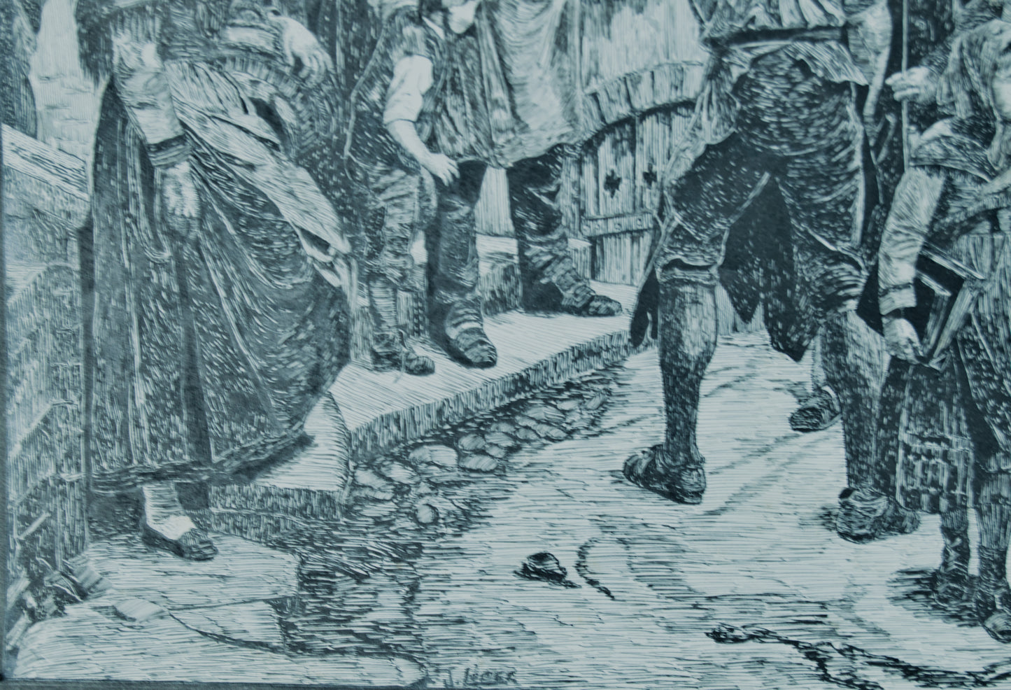 JUAN LÓPEZ (SEGÚN B. VAUTIER) | "EL ARRESTO" (DIE VERHAFTUNG) | ESCUELA DE DÜSSELDORF | OBRA GRÁFICA S. XIX