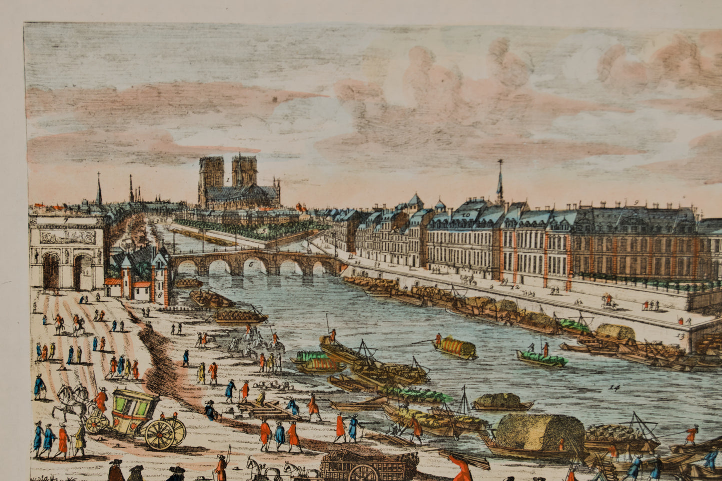FRANÇOIS ANTOINE AVELINE | NOTRE DAME Y LA ISLA DE SAINT-LOUIS | GRABADO S. XVIII | DOCUMENTO HISTÓRICO DE PARÍS