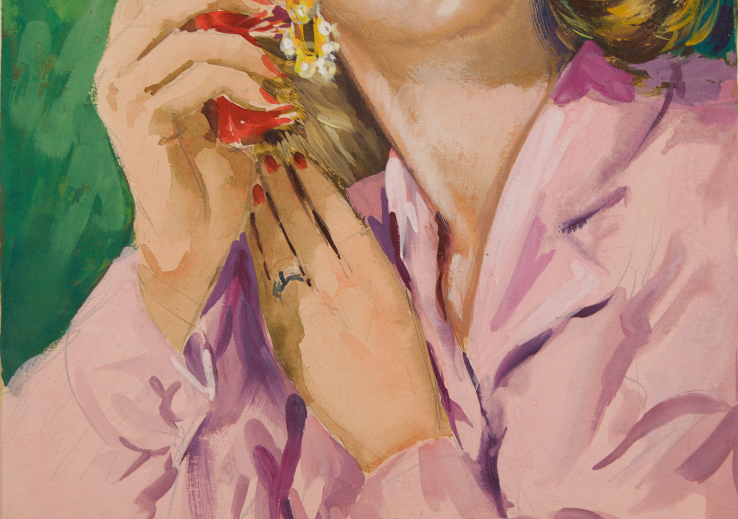 GUILLEM FRESQUET | RETRATO FEMENINO CON PEINE | ILUSTRACIÓN EDITORIAL | GOUACHE SOBRE CARTULINA