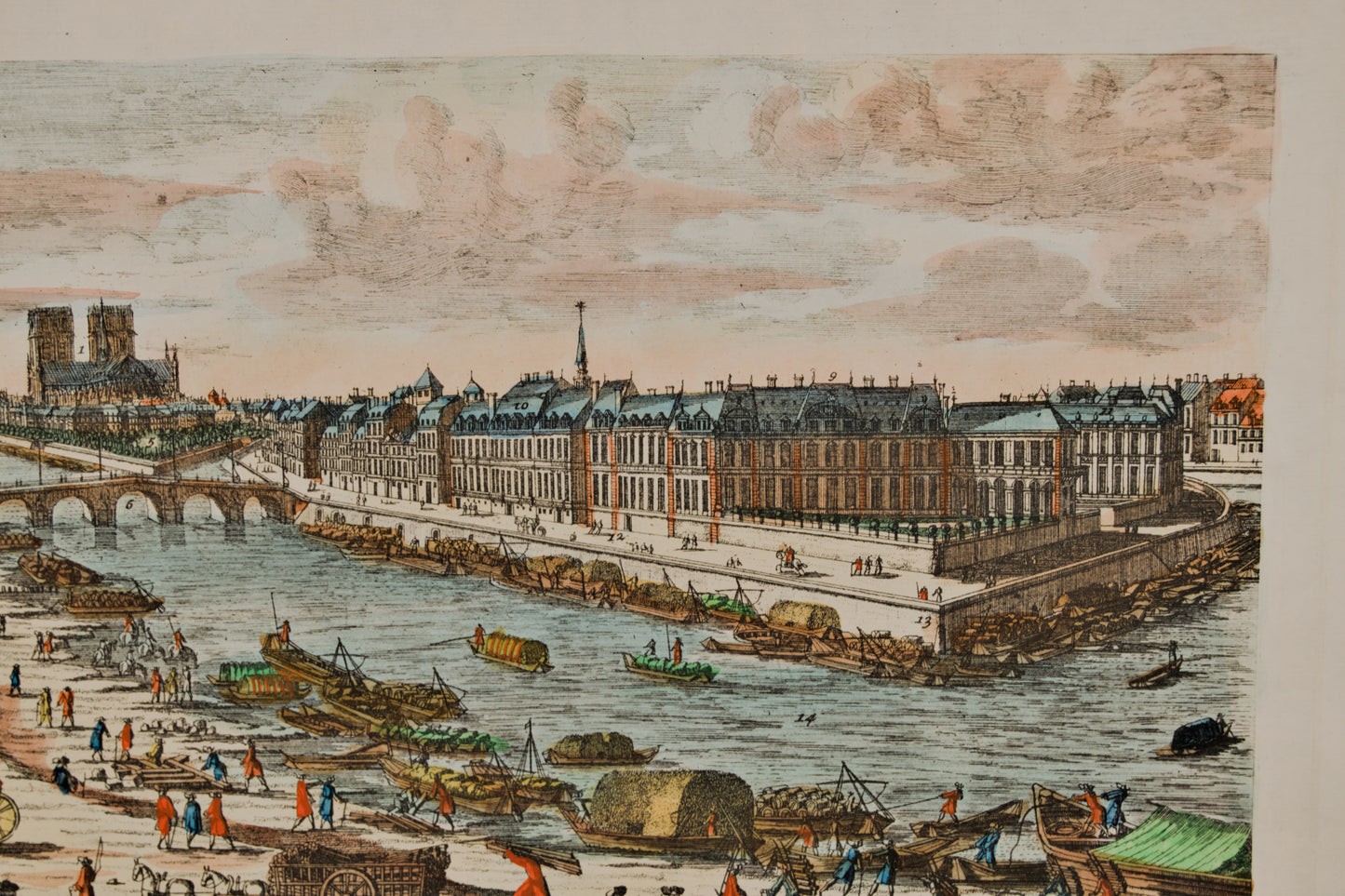 FRANÇOIS ANTOINE AVELINE | NOTRE DAME Y LA ISLA DE SAINT-LOUIS | GRABADO S. XVIII | DOCUMENTO HISTÓRICO DE PARÍS
