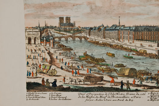 FRANÇOIS ANTOINE AVELINE | NOTRE DAME Y LA ISLA DE SAINT-LOUIS | GRABADO S. XVIII | DOCUMENTO HISTÓRICO DE PARÍS