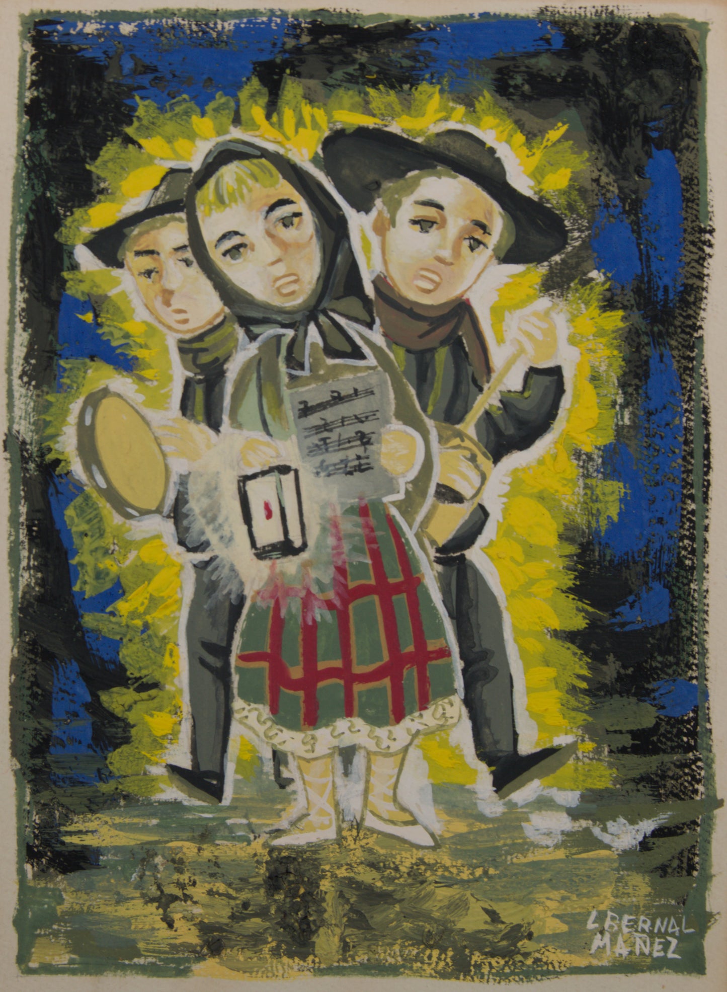 LUIS A. BERNAL MÁÑEZ | VILLANCIQUEROS (CORO TRADICIONAL) | TÉCNICA MIXTA | COSTUMBRISMO ESPAÑOL