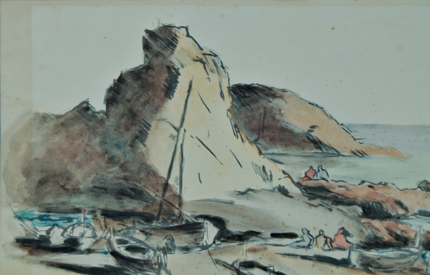 EMILI BOSCH I ROGER | BUCHT AN DER COSTA BRAVA MIT BOOTEN | KATALANISCHE LANDSCHAFT | AQUARELL AUF PAPIER