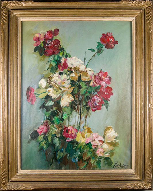 Josep Miquel Serrano | Bodegón Floral Matérico | Óleo sobre Lienzo | Escuela Catalana S. XX