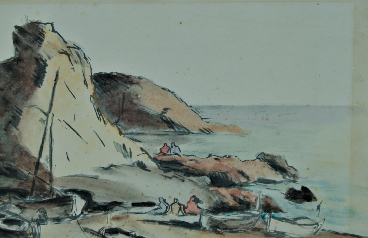 EMILI BOSCH I ROGER | BUCHT AN DER COSTA BRAVA MIT BOOTEN | KATALANISCHE LANDSCHAFT | AQUARELL AUF PAPIER