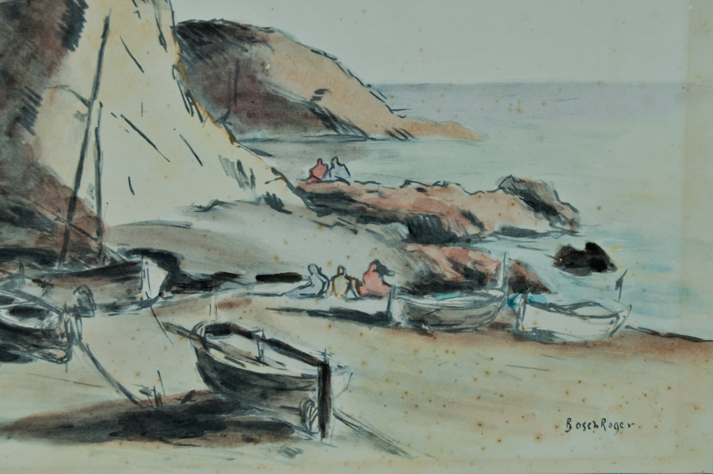 EMILI BOSCH I ROGER | BUCHT AN DER COSTA BRAVA MIT BOOTEN | KATALANISCHE LANDSCHAFT | AQUARELL AUF PAPIER