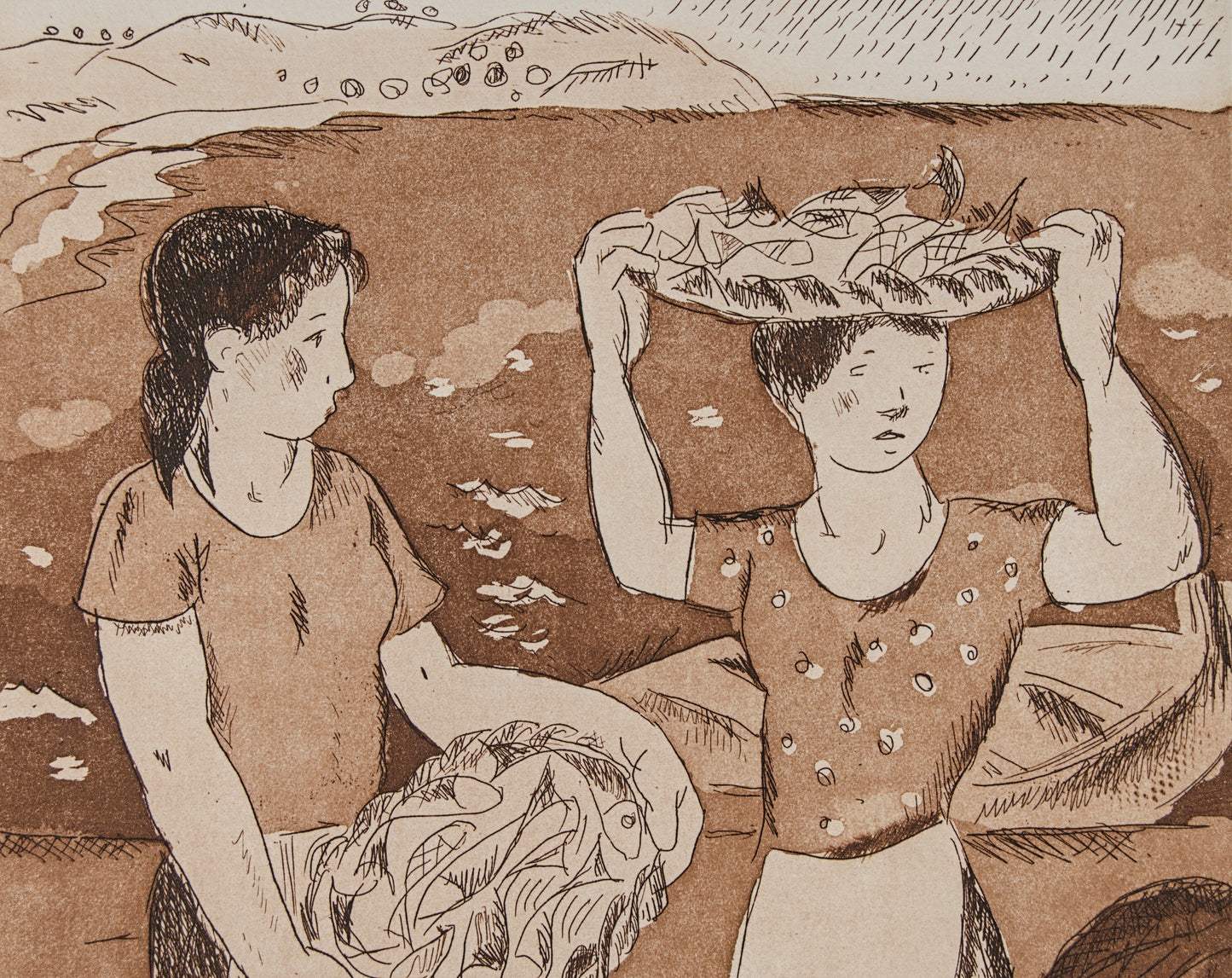 J. CARBONELL | LA PESCA (COSTUMBRISMO CATALÁN) | PRUEBA DE AUTOR (P.A.) | AGUAFUERTE EN SEPIA